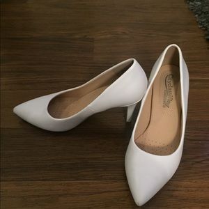 Comfortable white heels. Worn once at wedding
